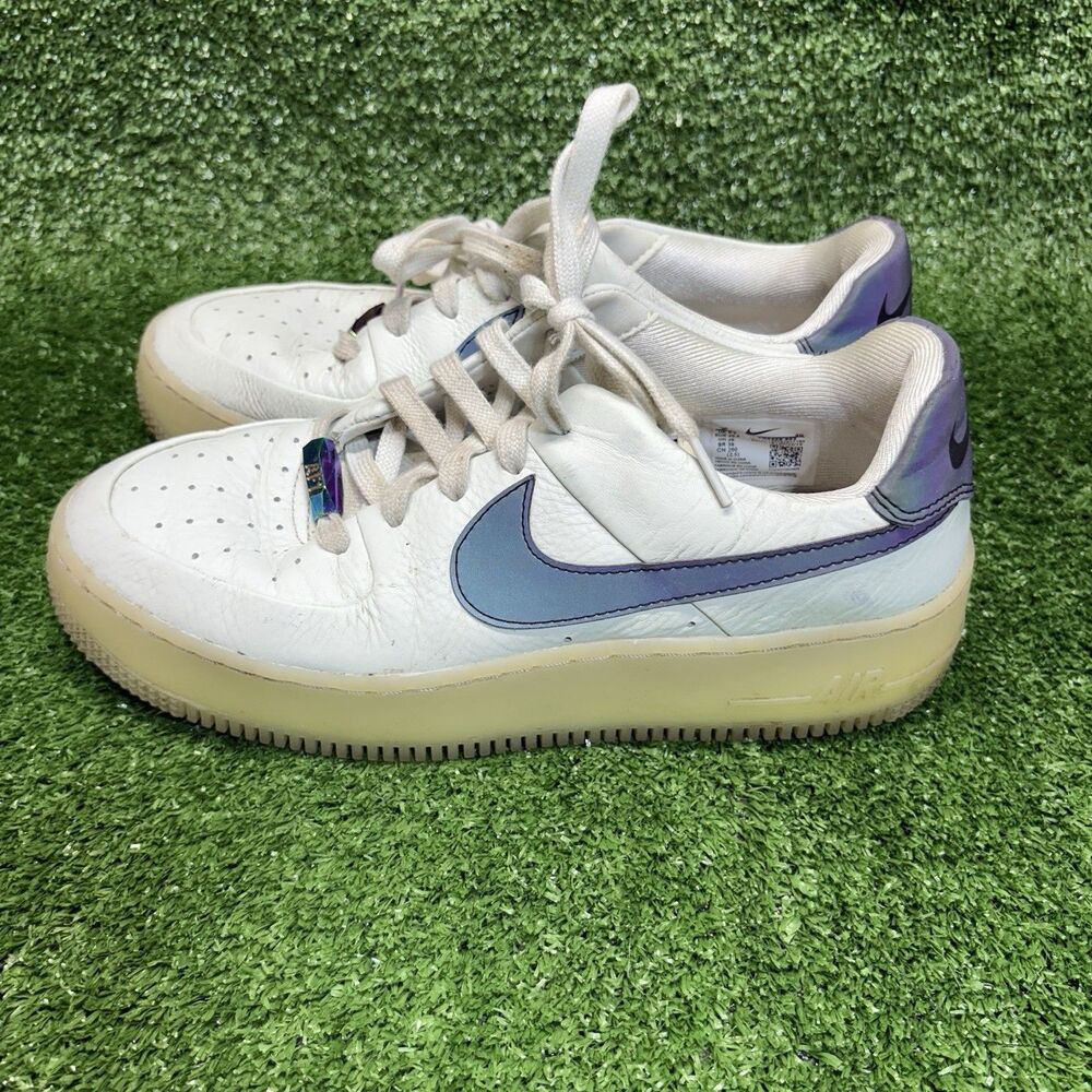 Nike Air Force 1 Sage Low Shoes Womens Size 9 White Iridescent Swoosh AR5409-003
